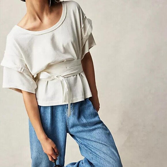 Free People Tops - Free People What A Waist Tunic Top Oversized White Cotton Short Sleeve M 257480